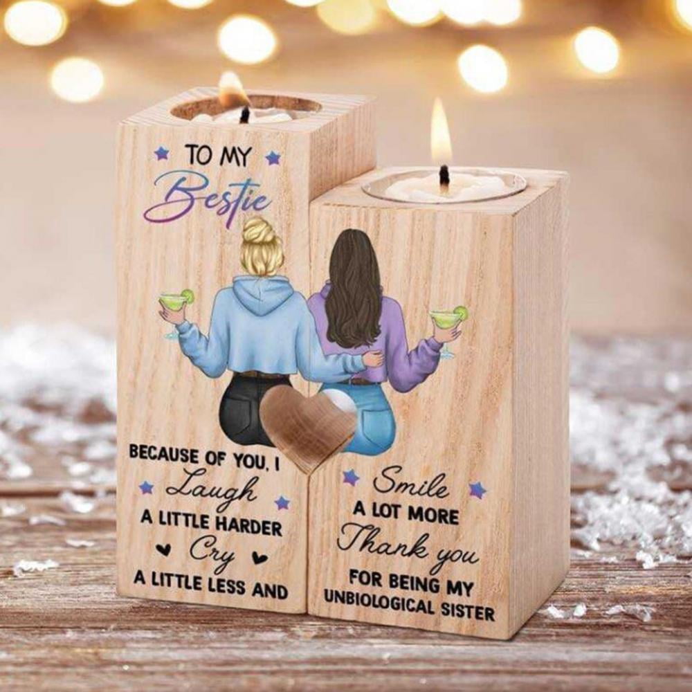 Wooden Tea Light Candle Holders Heart Wood Candlestick Valentines Heart Gift Her 