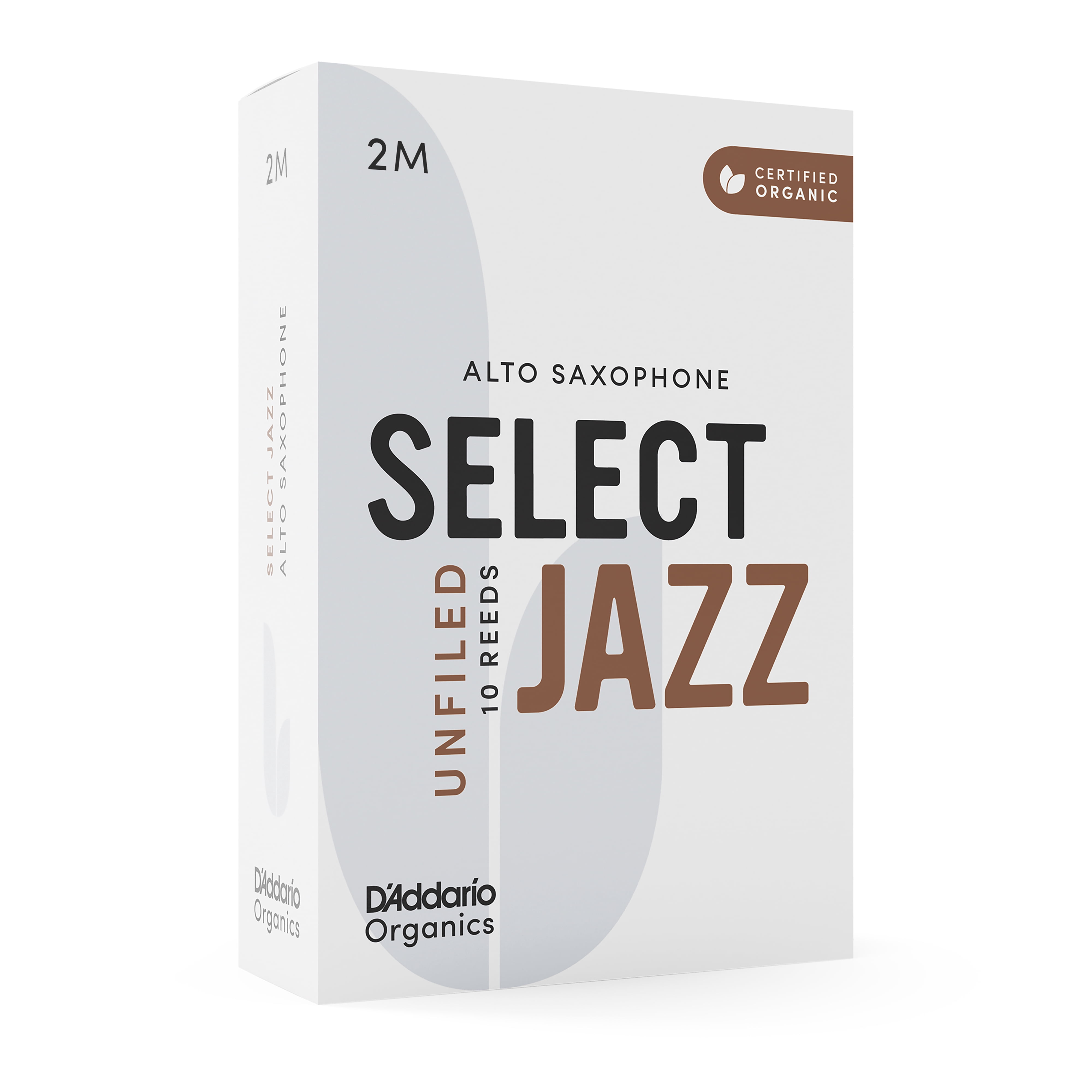 D'Addario Organic Select Jazz Unfiled Alto Sax Reeds, Strength 2 Medium, 10-pack