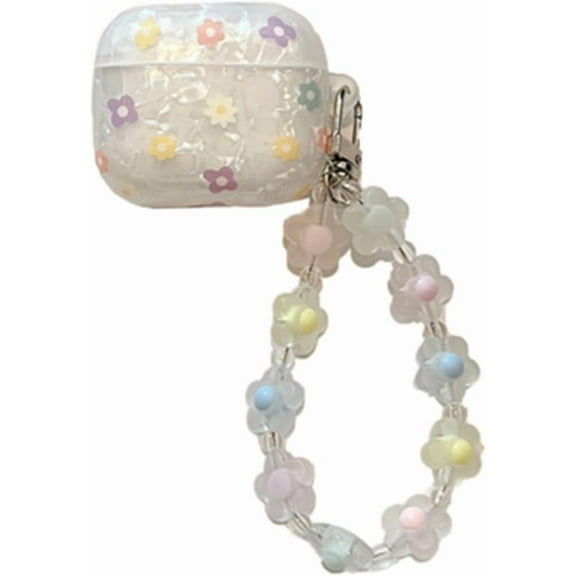 New Headphone Cover for AirPods 4th Generation(2024 Release),Cute Flower Luxury Sea Shell Pattern Ear Buds Case with Floral Wrist Chain for Girls Women
