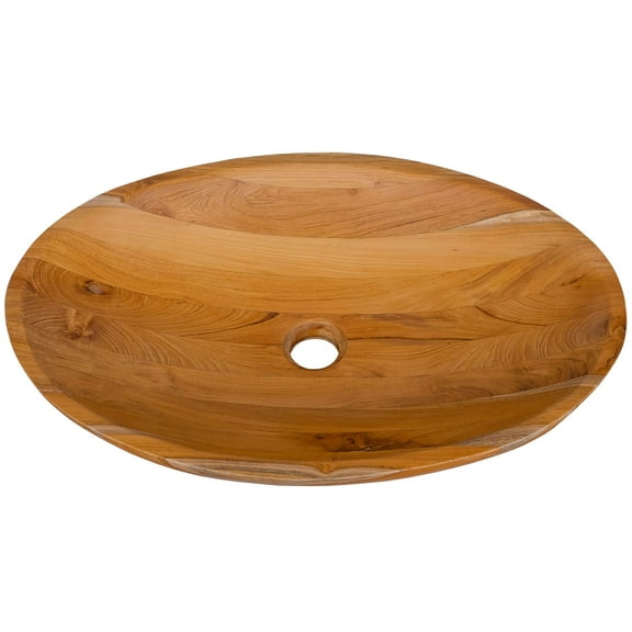 Costway 23.5" x 16" Vessel Sink Teak Wood Washbasin with Drainage Hole & Smooth Finish