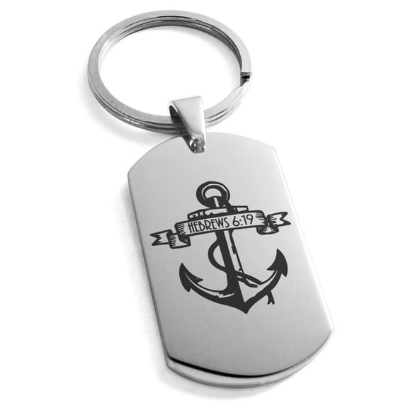 Stainless Steel Anchor of the Soul Hebrews 6:19 Engraved Dog Tag Keychain Keyring