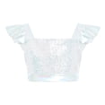 thumbnail image 4 of iiniim Girls Metallic Hip Hop Dance Tops Square Collar Ruffle Sleeve Ballet Shiny Jazz Performance Dancewear White 12, 4 of 7