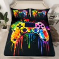 thumbnail image 2 of Manfei Teenager Gamepads 3pcs Twin Sheet Sets,Hippie Graffiti Twin Fitted Sheet,Gradient Ombre Breathable Flat Sheet,Super Cozy Gamer Room Decoration, 2 of 7