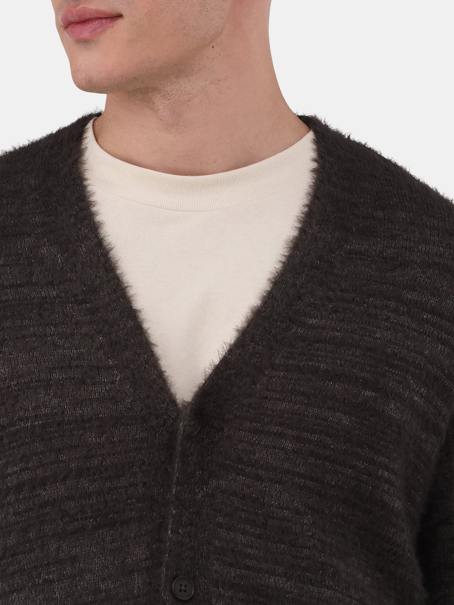 No Boundaries Men's Fuzzy Cardigan Sweater, Sizes XS-3XL