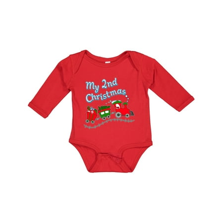 

Inktastic My 2nd Christmas Train with Presents and Tree Gift Baby Boy or Baby Girl Long Sleeve Bodysuit