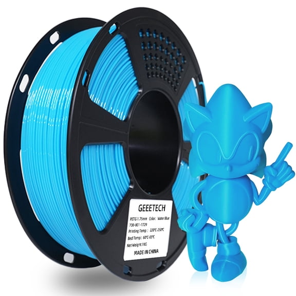 Geeetech PETG Water Blue Filament 1.75mm, Dimensional Accuracy  /-0.03mm, 1kg (2.2lbs) , 1080 Feet (330m) Per Roll, Vacuum Packaging, Toughness Enhanced for Most 3D FDM Printer