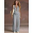 thumbnail image 5 of Two Piece Set for Women Summer Outfits Vacation Trendy Lounge Sets V Neck Matching Sets Gray-Blue S, 5 of 6