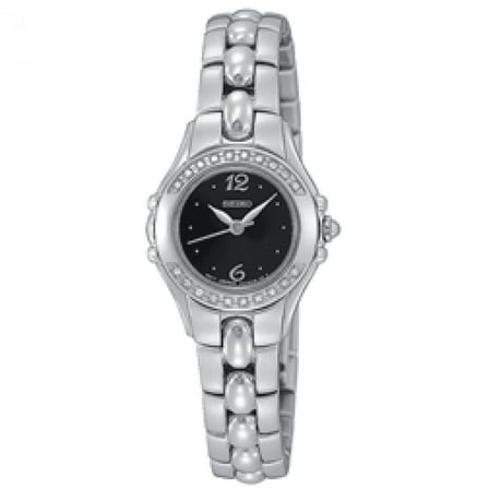 Seiko Women's SXGN15 Diamond Accented Black Dial Stainless Steel Watch
