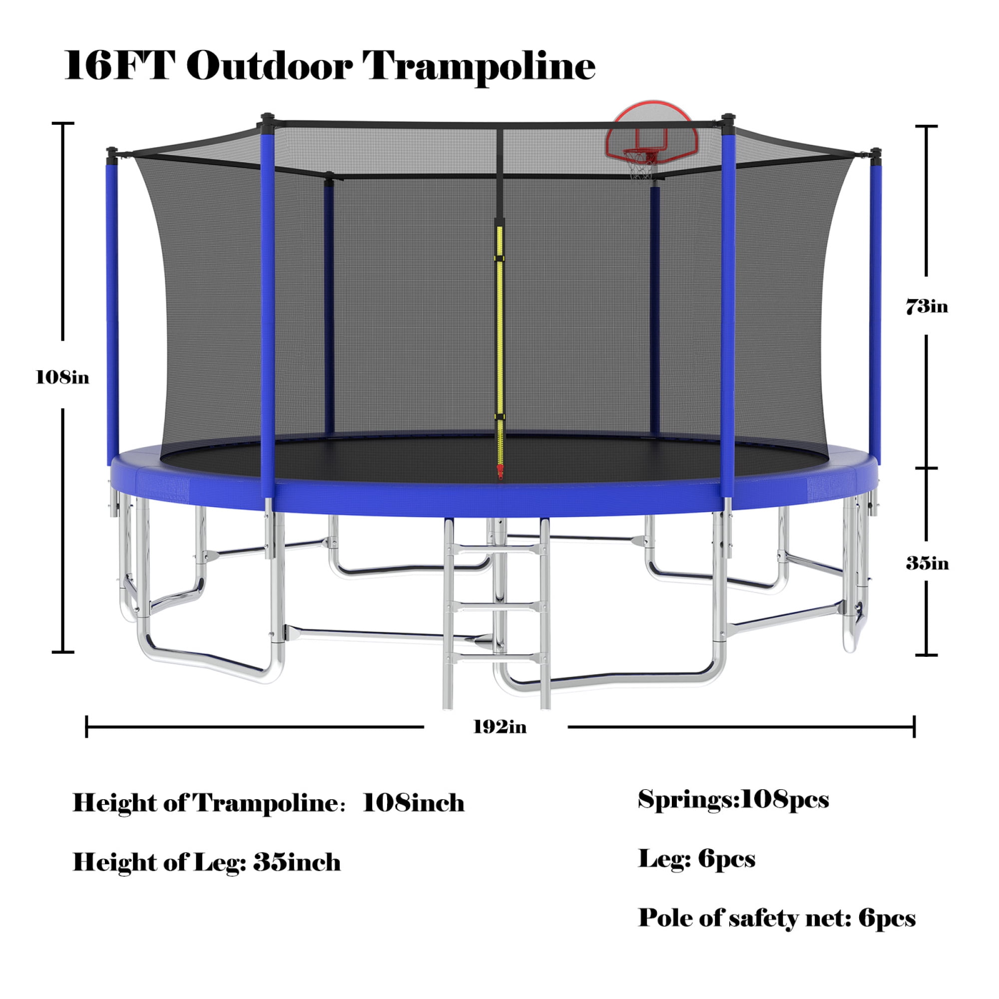Leumius 16FT Trampoline with Basketball Hoop,Heavy-Duty Outdoor Trampoline with Enclosure Net,Upgraded Kids Recreational Trampoline for Kids and Adults,Blue