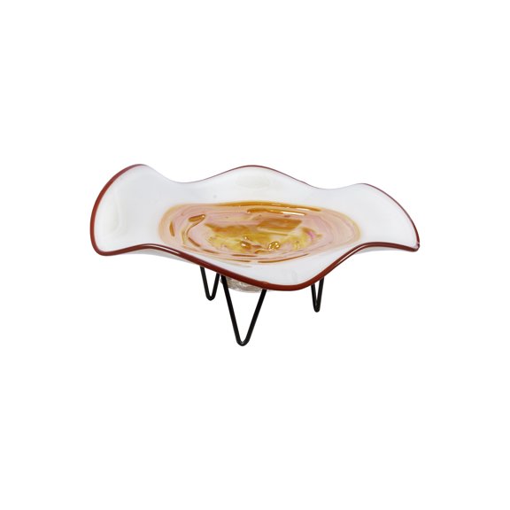 Cavalier Hand Blown White Orange 18" Wide Hand Blown Art Glass Bowl With Stand
