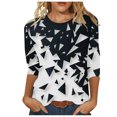 thumbnail image 1 of Pompotops T-shirt de Mode pour Femmes, Blouse Mi-Longue à Manches 3/4, Col Rond, Hauts Décontractés en Liquidation, 1 of 5