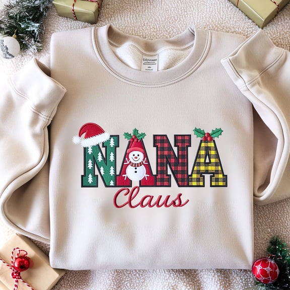 Nana Claus Embroidered Sweatshirt, Christmas Grandma Embroidery Shirt, Matching Family Christmas Gifts, Holiday Gigi Tee