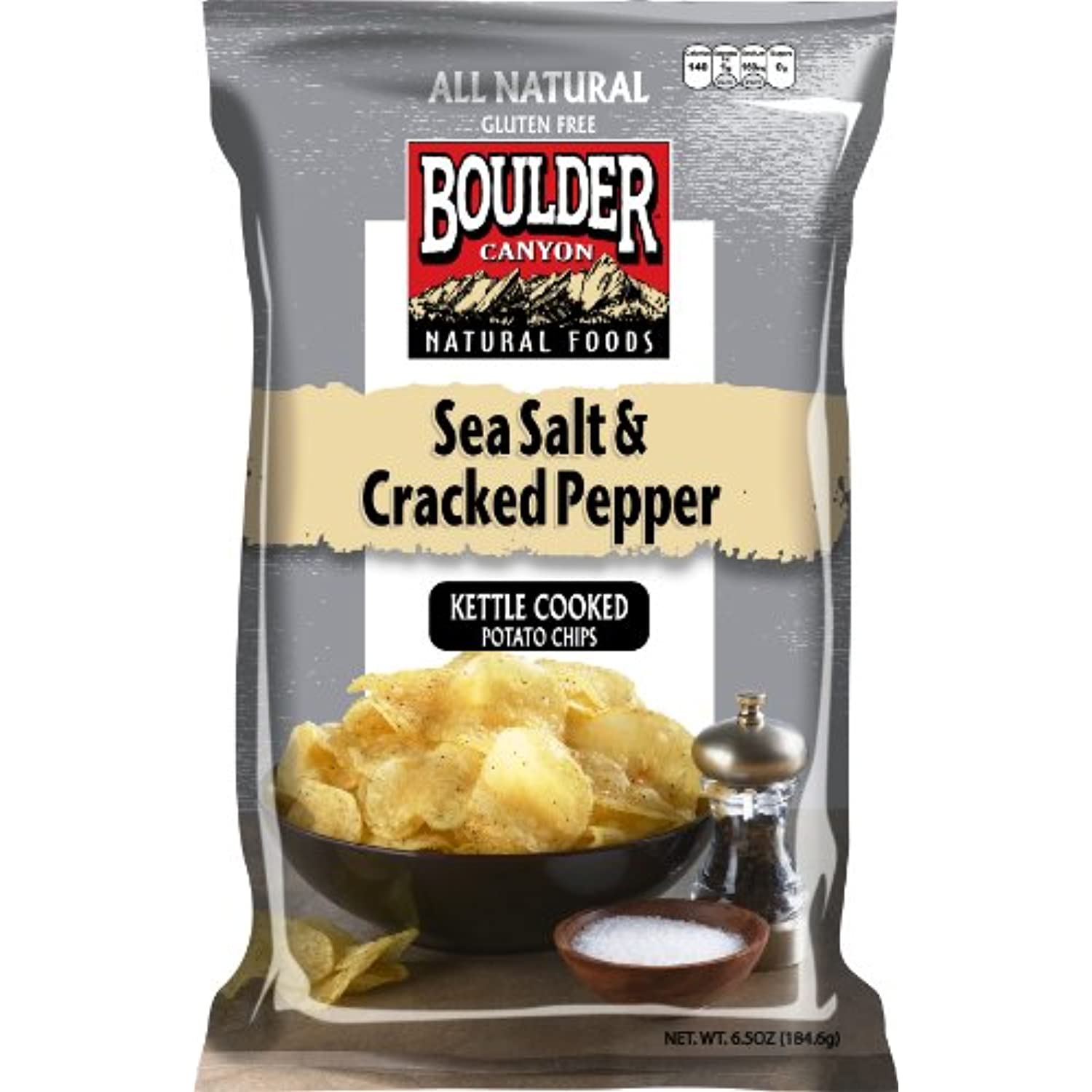 Boulder Canyon Kettle Cooked Potato Chips, Sea Salt & Cracked Pepper, 5