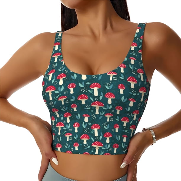 Fotbe Amanita Mushroom Sujetador Deportivo Largo sin Aros para Mujer con Almohadillas y Soporte Medio, Transpirable y Absorbente, Camiseta Tipo Chaleco o Tank Top-Medium