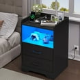 thumbnail image 5 of Set of 2 Nightstand with 2 Fabric Drawers, Modern Sofa Side End Table Storage Cabinet with Charging Station&LED Lights for Bedroom,Black, 5 of 9