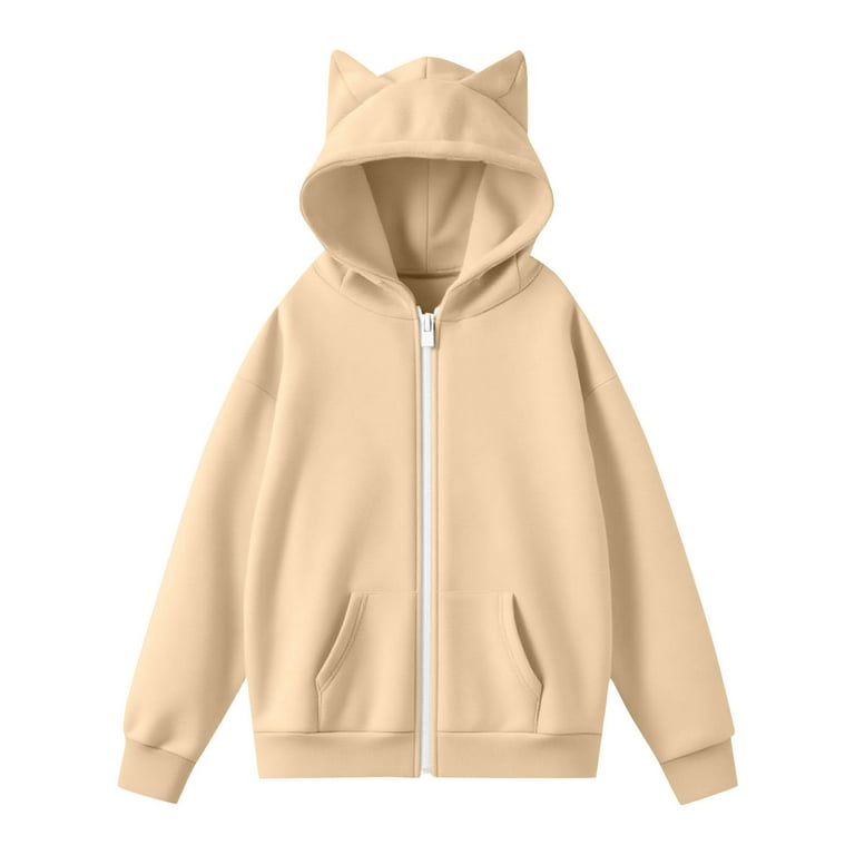 Admvng Hoodies for Women Solid Color with Ear Hat Loose Casual