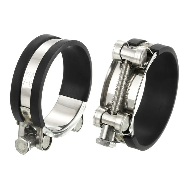 Unique Bargains T-Bolt Hose Clamp 2Pack 68-73mm Rubber Cushion Metal Intake Intercooler Clamps