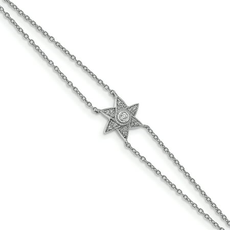 14 Karat White Gold Diamond Six Pointed Star with 0.5-Inch Extension Bracelet