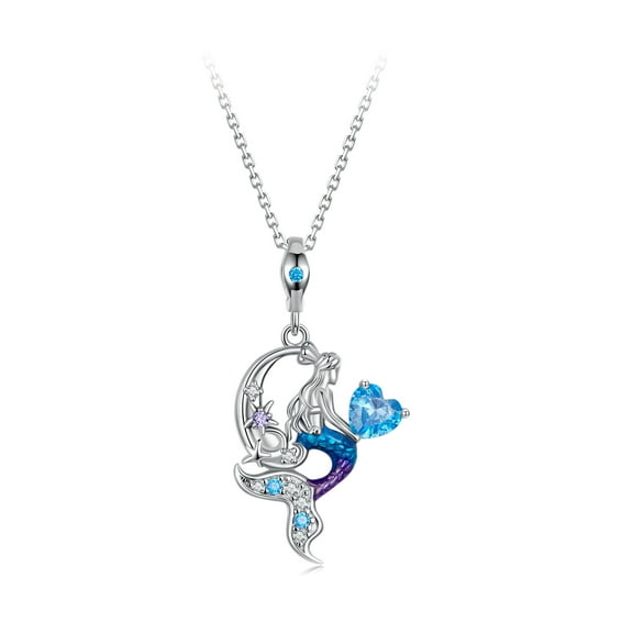 Mermaid Tail Pendant Necklace - 925 Silver Adjustable Chain Delicate Pendant Jewelry for Women