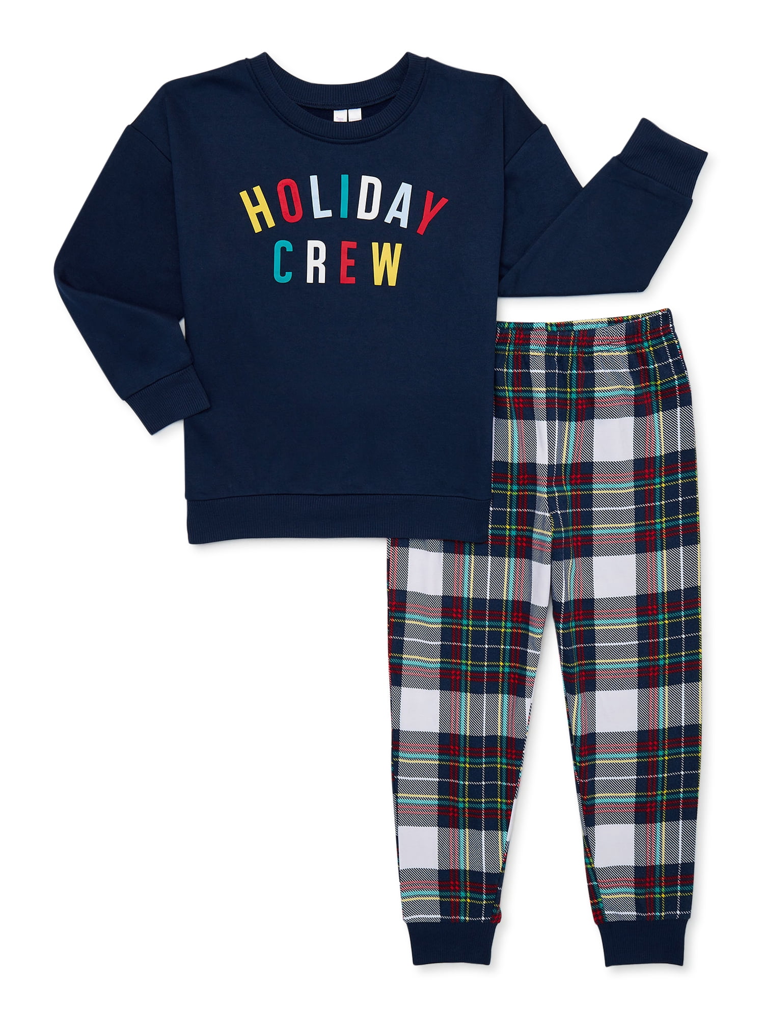Joyspun Kids Boy or Girl Holiday Matching Family Pajamas Set, 2Piece