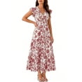 thumbnail image 2 of YuXingFu Womens Cotton Dresses with Sleeves Maxi V-Neck Plus Size Womens Dress Short Sleeve Womens Plus Size Summer Dress Long Casual Summer Red M, 2 of 7