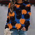 thumbnail image 2 of Chandail en Molleton Citrouille Chat pour Femmes Halloween Col Rond Pull Manches Longues Hauts Décontractés Amples, 2 of 5