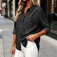 thumbnail image 4 of Vynhevius Women's Denim Shirt Jacket Lapel Long Sleeve Button‑Front Outerwear With Pockets, 4 of 9