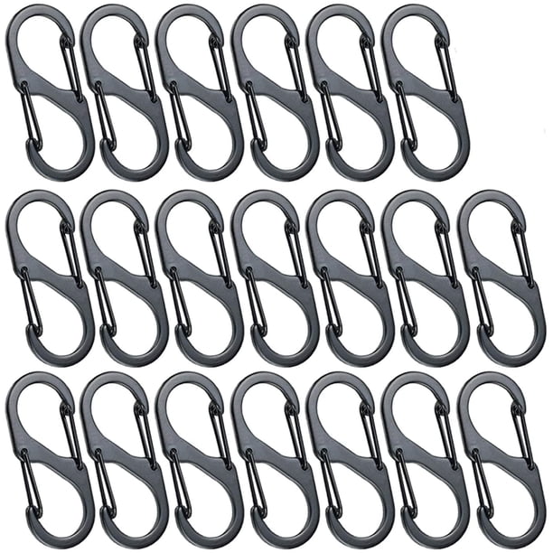 20 Piezas: Clips de Mosquetón Negros en Forma de Mini S Mosquetones de Aleación de Aluminio 8 Formas Hebilla Doble Duradera, Liviana e Impermeable, para el Hogar, Senderismo al Aire Libre, Pesca, Camping, Viajes, Etc. Sincero Electrónica
