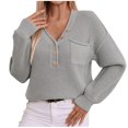 thumbnail image 2 of ClodeEU Long Sleeve V Neck Shirts for Women,Lightweight Sweaters Fall Outfits,Casual Blouse Tops Gray,Womens Plus XL, 2 of 8