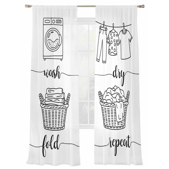 Black White Sheer Curtains 84 Inch Length 2 Panels Set, Semi Transparent Voile Rod Pocket Curtains for Living Dining Room Bedroom Drapes Cartoon Farmhouse Retro