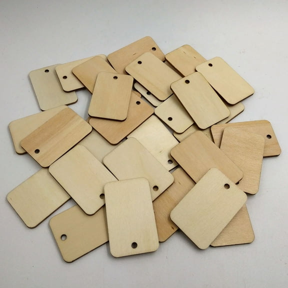 HOOWIFFY 50Pcs Blank Plaques Light Yellow Wood Pieces for Model Making and Decoration