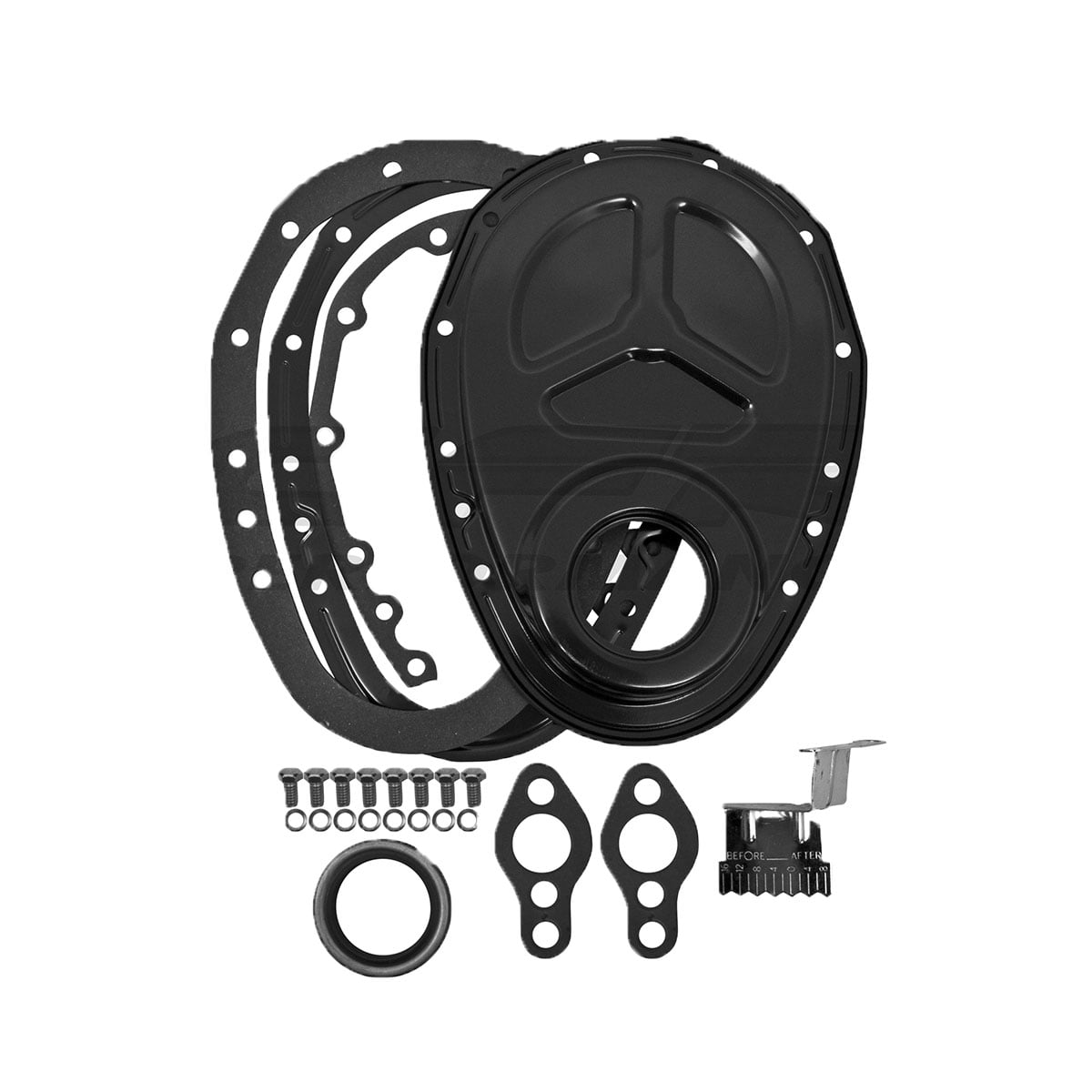 Fits 195565 Chevy Small Block Steel 2 Piece Timing Chain Cover Set Edp Black