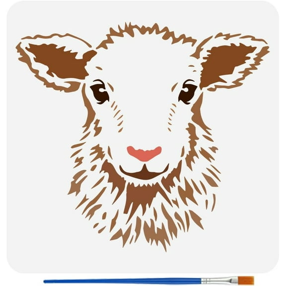 Pasture Sheep Stencil DIY for Painting with Brush 11.8x11.8inch Reusable Sheep Head Template Hollowed Sheep Pattern Stencil Plastic PET Animal Theme Template DIY for Furniture Decoration