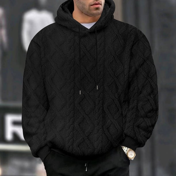 pstuiky camisetas de manga larga para hombre, Sudadera con capucha de manga larga con bolsillo y cordón de forro polar de color liso para hombre top de hombre m