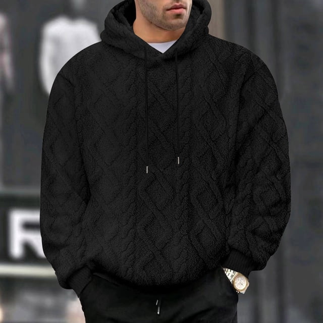 pstuiky Camisas para hombre de manga larga, Sudadera con capucha de manga larga con bolsillo y cordón de forro polar de color liso para hombre tops de invierno para hombre l
