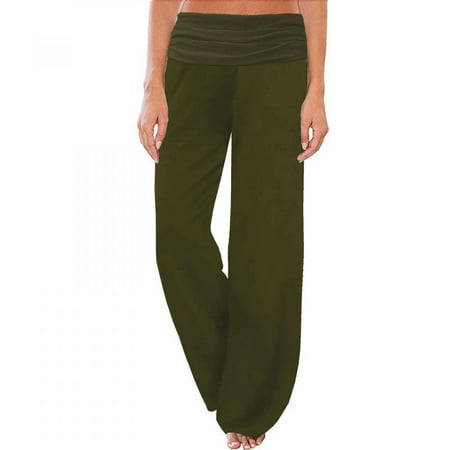 

Tdoqot Yoga Pants- Comfy Pajama Pants Wide Leg Lounge Palazzo Yoga Pants Casual Loose Solid Fold Rise Pants Army Green XL