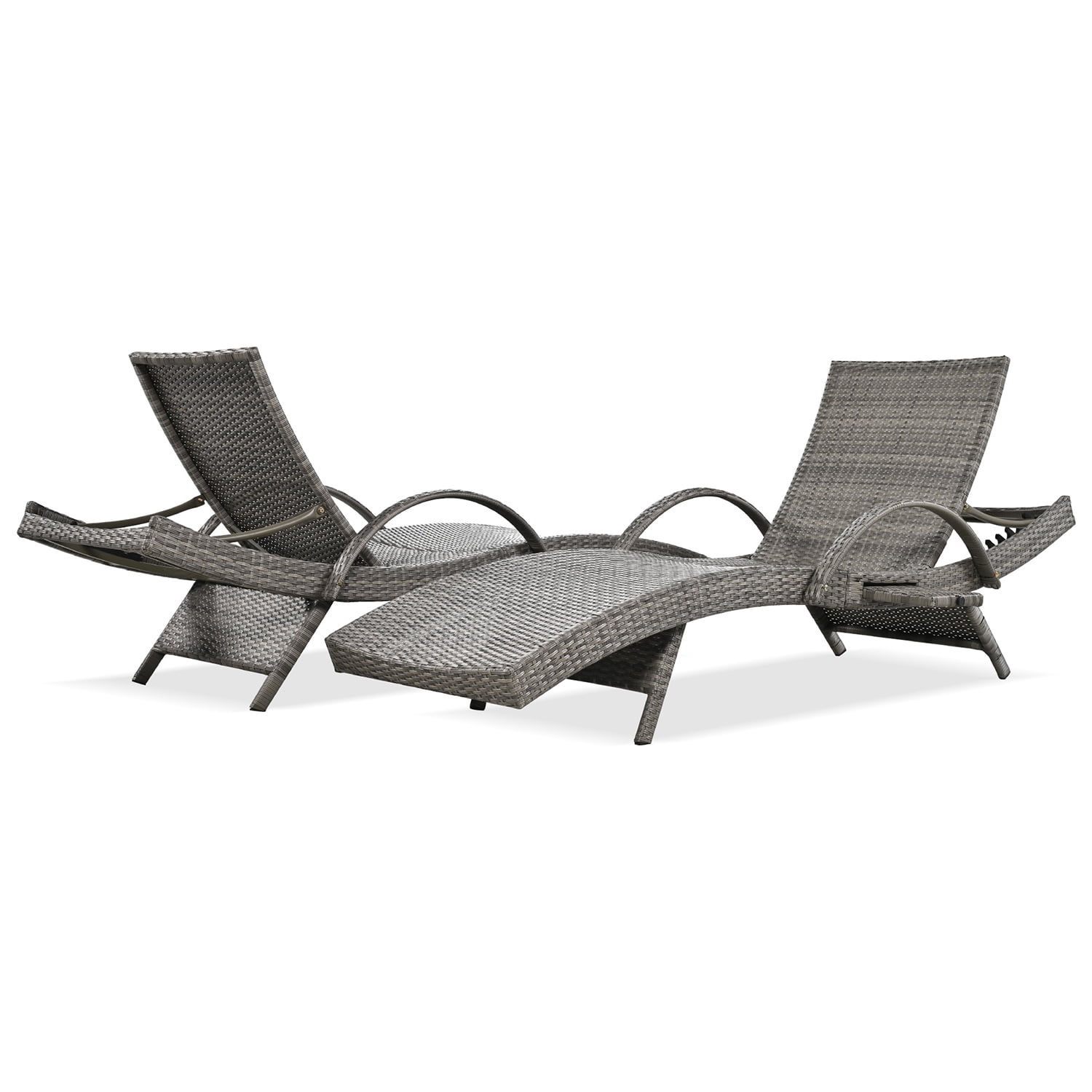 Aimee Lii Set of 2 Patio Wicker Adjustable Backrest Ergonomic Chaise Lounge Chairs with Pull-out Side Table, Convenient and Comfortable, Gray Aimee Lii Set of 2 Patio Wicker Adjustable Backrest Ergonomic Chaise Lounge Chairs with Pull-out Side Table, Convenient and Comfortable, Gray