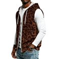 thumbnail image 4 of FENGYOU Mens Sleeveless Zip Up Hoodie Vest Casual Athletic Hooded Jacket with Leopard Print Lightweight Fleece Outerwear Brown 3XL, 4 of 7