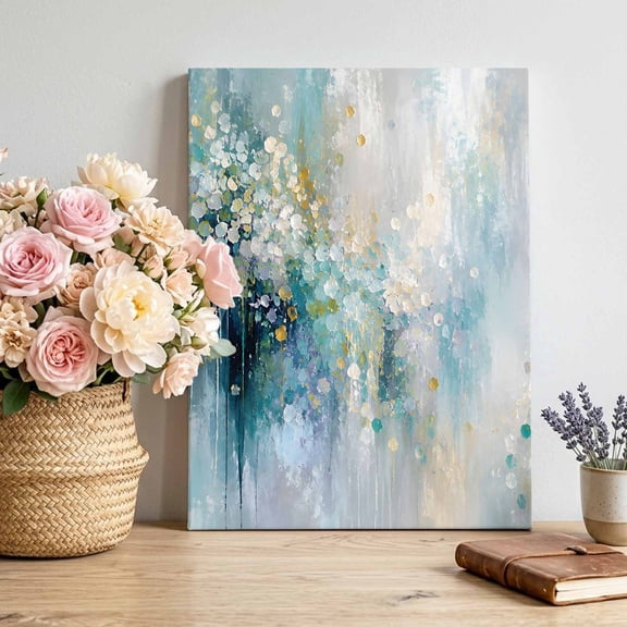 Blue Flowers Canvas Wall Art for Living Room, Oil Painting Texture Splatters Art Petals Abstract Poster Print Painting for Entryway Side Of Cabinet Decoration Wall Pictures Prepare To Hang 8"x12"