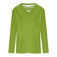 thumbnail image 5 of Womens Tops Criss Cross V Neck Long Sleeve Cotton T Shirts Relaxed Fit Plus Size Fall Winter Base Tees (4XL, Army Green), 5 of 5
