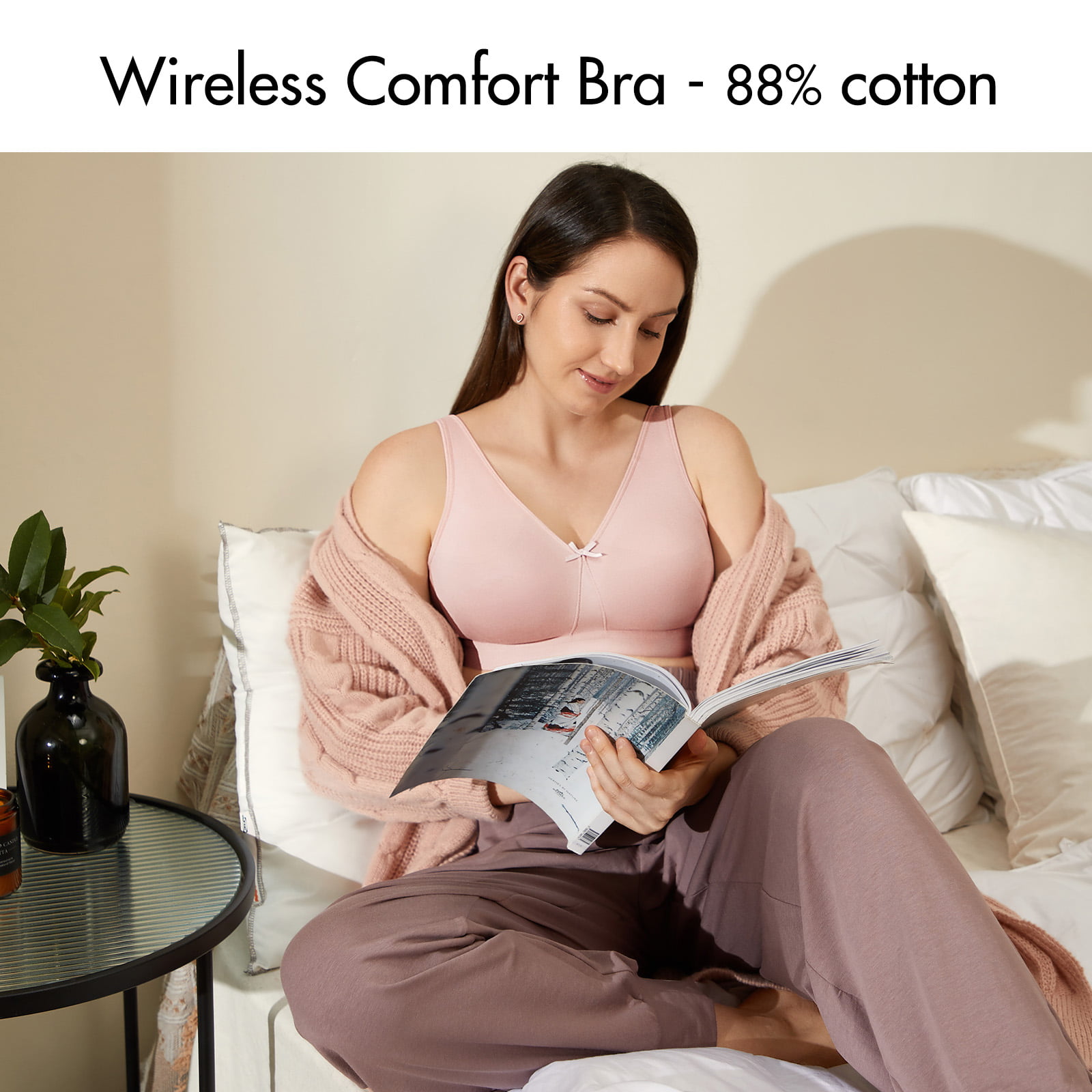 DELIMIRA Women's Wireless Plus Size Bra Cotton Support Comfort