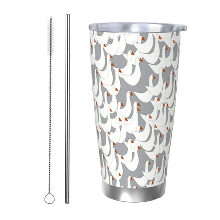 

Ocsxa White goose Pattern 20oz Travel Coffee Mug with Flip Lid Stainless Steel Insulated Insulated Coffee Mug Thermal Cup with Splash Proof Sliding Lid-Straw Two-piece Set
