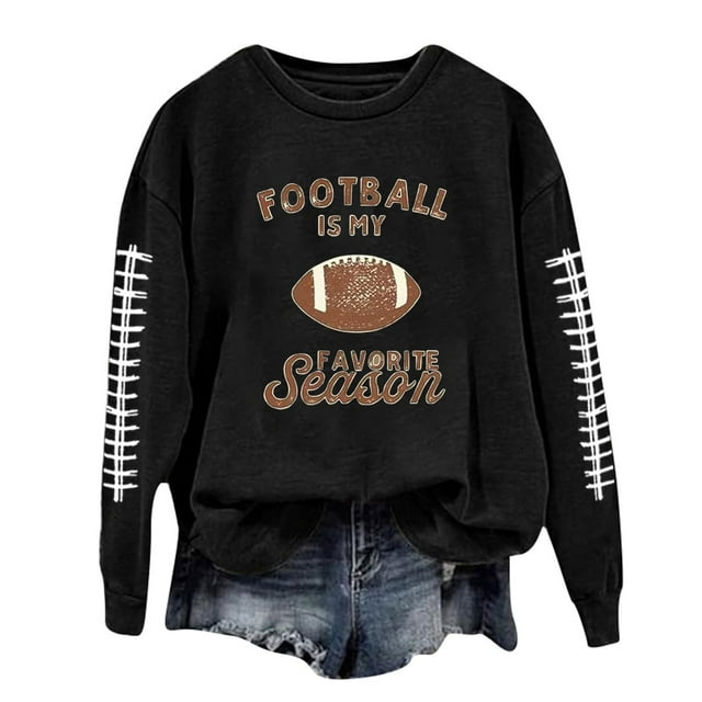 awzxde Chandails en Molleton pour Femmes Décontractés Légers Col Rond Chandails en Molleton Manches Longues Graphique Football Imprimé Chandail Chandails en Molleton Haut Blouse Noir,P