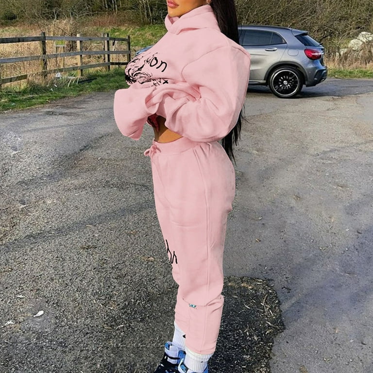 Baocc Jogging Suits Women's Two Piece Outfits Hoodies Top and Elastic  Waistband Pant Women Sweatsuit Tracksuit Sets Women Tracksuit Set Pink