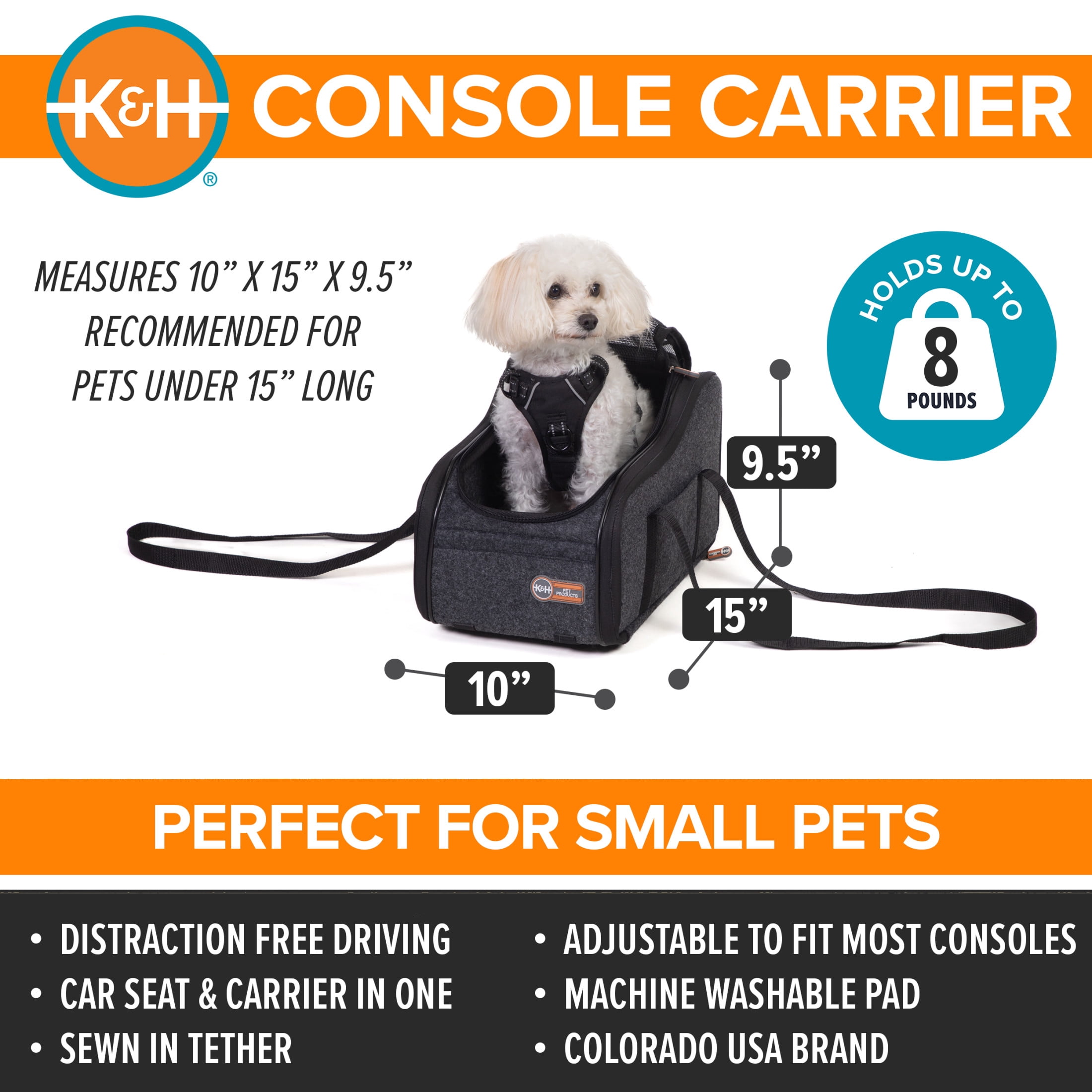 K&H Pet Products Portable Pet Console Booster Dog Car Seat Charcoal 15 X 10 X 9.5 Inches