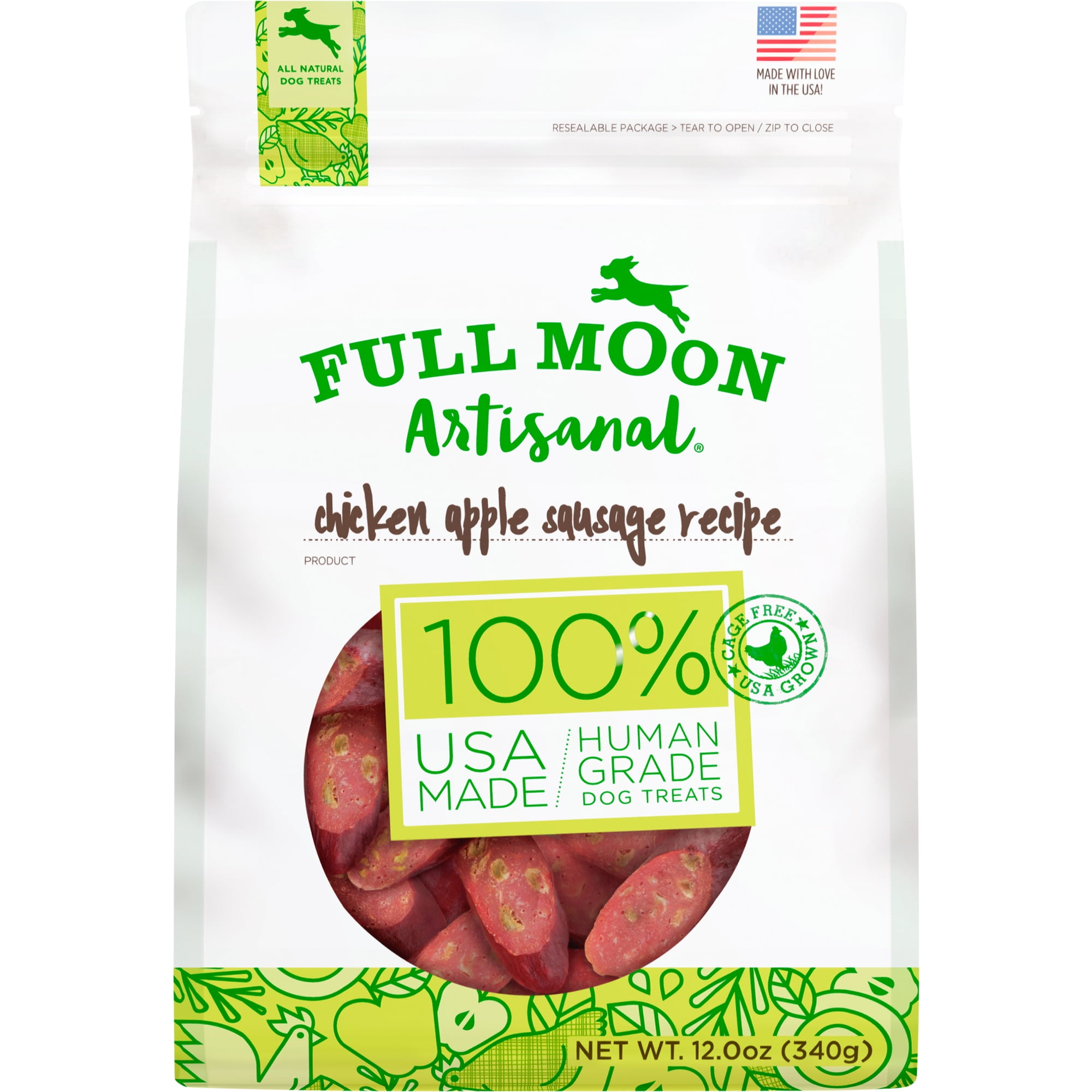 Full Moon Chicken Apple Sausage Dog Treats, 12 Ounces
