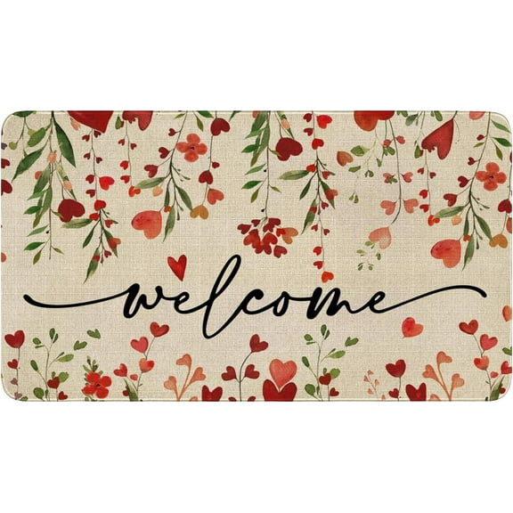 Valentines Day Door Mat,Valentines Red Love Heart Floral Indoor Outdoor Non-Slip Doormat,Entryway Front Porch Valentine''s Day Welcome Mat for Entrance Decor 30" x 17"