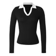 thumbnail image 4 of EYNMVR Women's Knitted Collared Sweaters Long Sleeve V-Neck Polo Shirts Winter Pullover Tops, 4 of 6