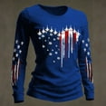 thumbnail image 3 of Women's Long Sleeve Round Neck T-Shirt with AMERICA 250th Anniversary Flag Graphic Print, Casual Independence Day Top for Patriotic Celebrations Blue S, 3 of 4