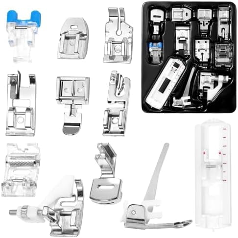 11 Pcs Sewing Machine Presser Foot Set, Sewing Machine Foot, Straight Stitch Foot, Roller Foot, Presser Feet Fits for Brother, Babylock, Singer, Janome, and Most of Low Shank Sewing Machines